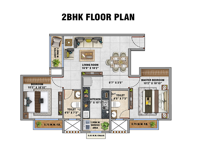 Point View Airoli Floor Plan - 2 BHK Option 1