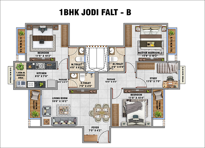 Point View Airoli Floor Plan - 3 BHK